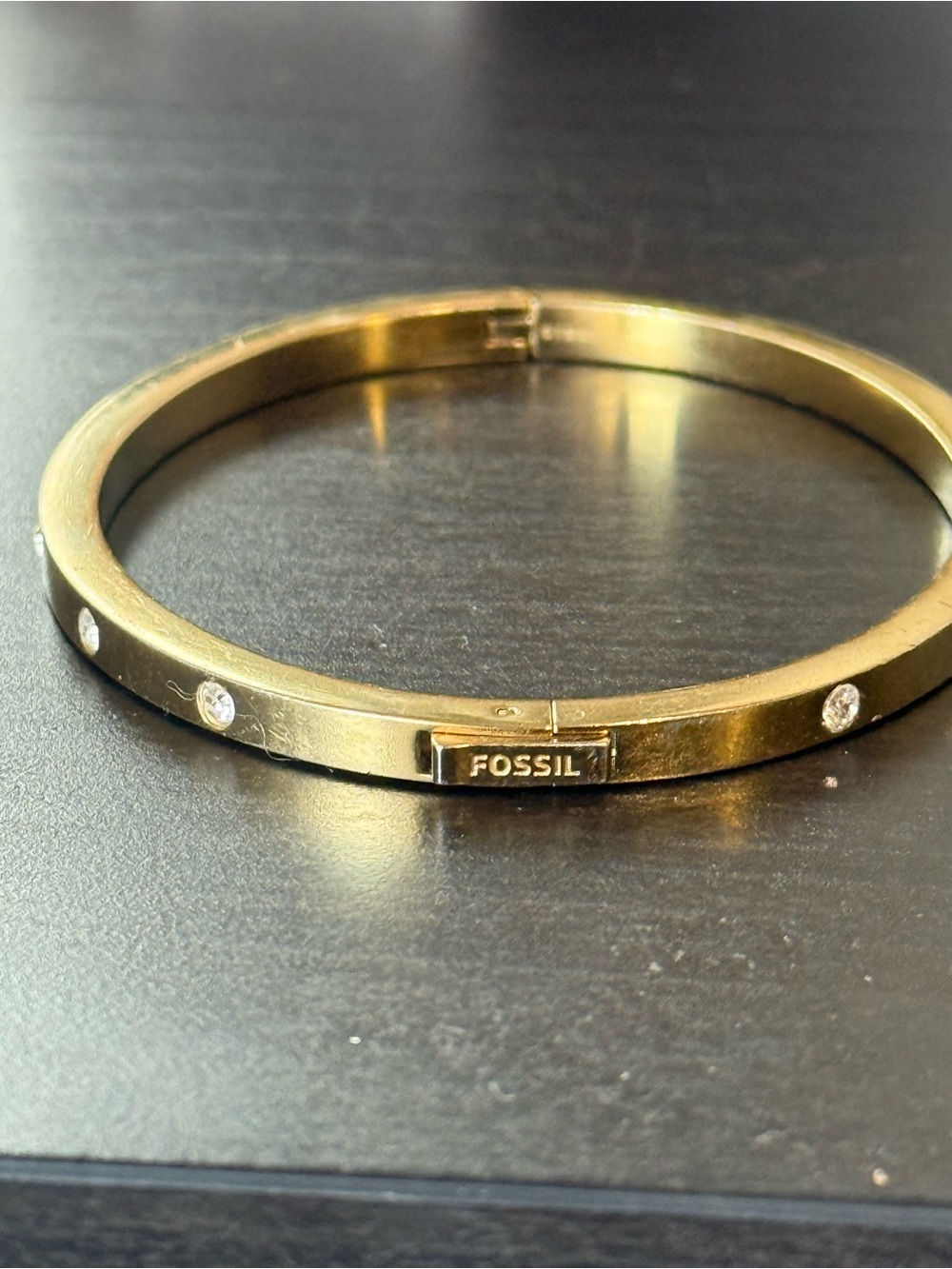 Fossil Gold Crystal-Accent Hinged Bangle